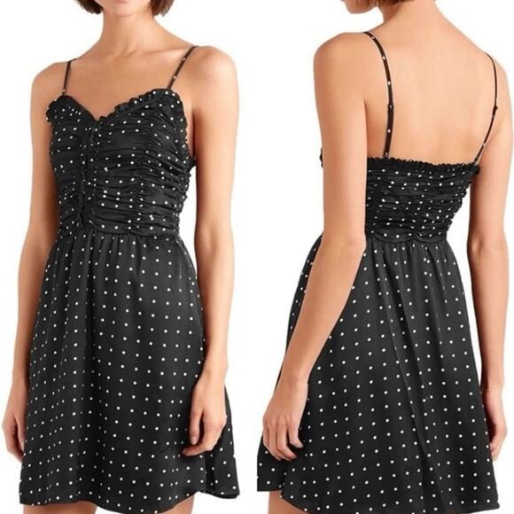 Maje Renota Black White Polka Dot Ruched Bodice Mini Dress 3 L - Picture 2 of 12
